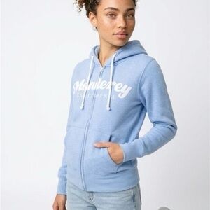 Monterey CA Light Blue Zip-Up Hoodie with Hood